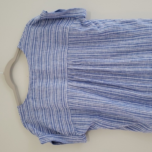 Nautica Women Linen Blend Top XS Blue White Stripes Short Sleeve Button Down - Picture 6 of 12